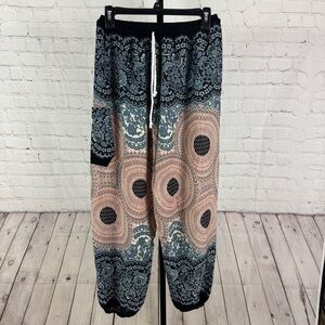 Lofbaz Geometric Mandalas Harem Lightweight Drawstring Pants Size Large
